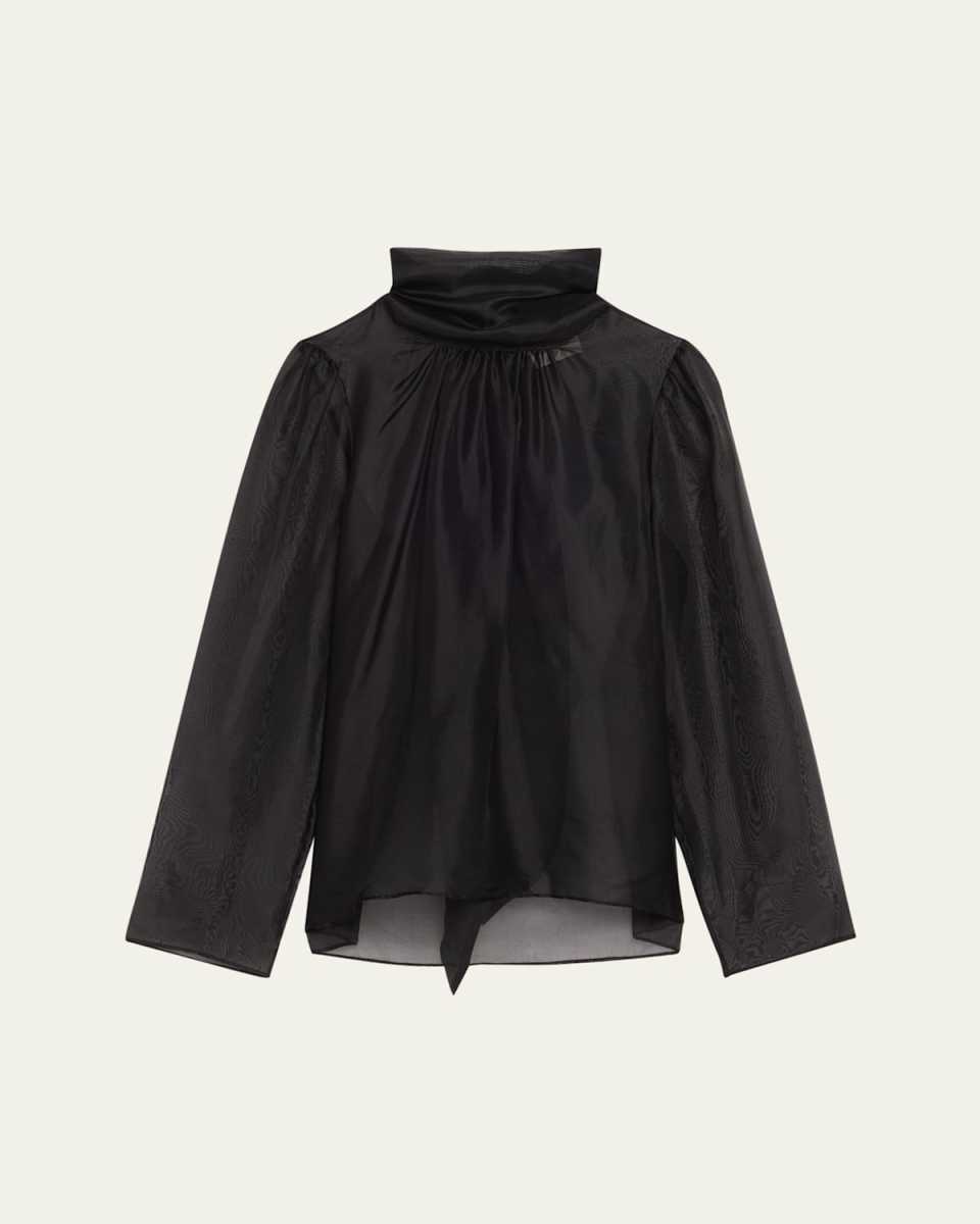 Teddy Organza Scarf-Tie Blous